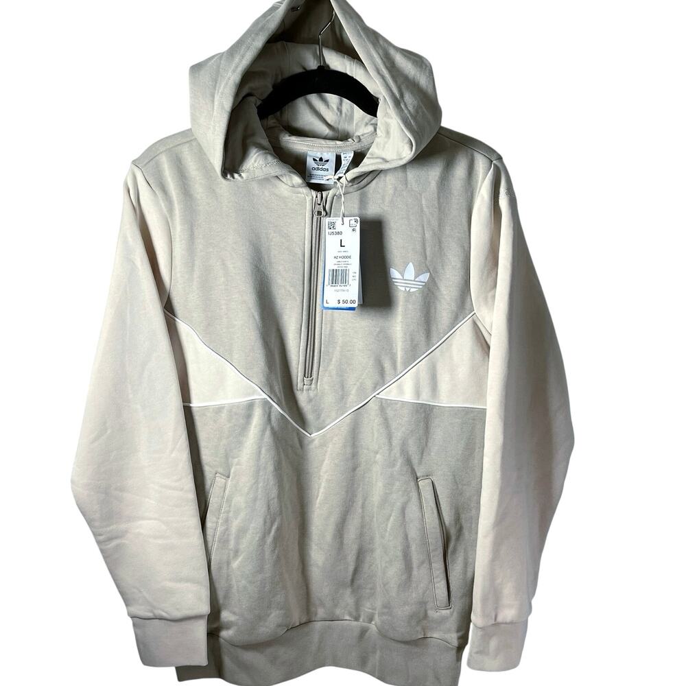 β’NWTβ’ ADIDAS 1/2 Zip Youth Large 2 toned Cream Hoodie